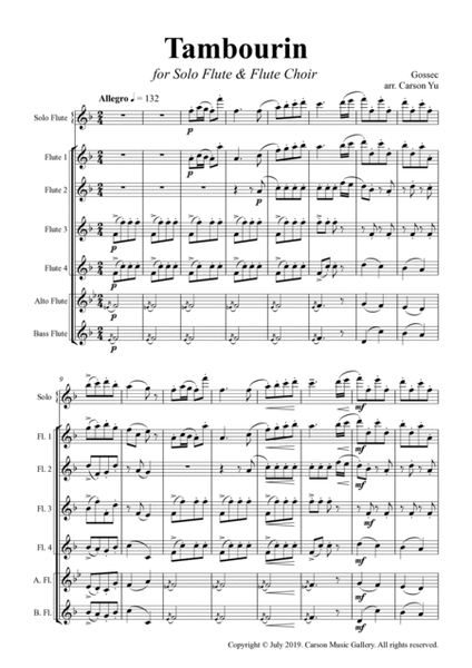 <b>Tambourin </b>for Solo Flute and Flute Choir (arr. Carson Yu) image number null