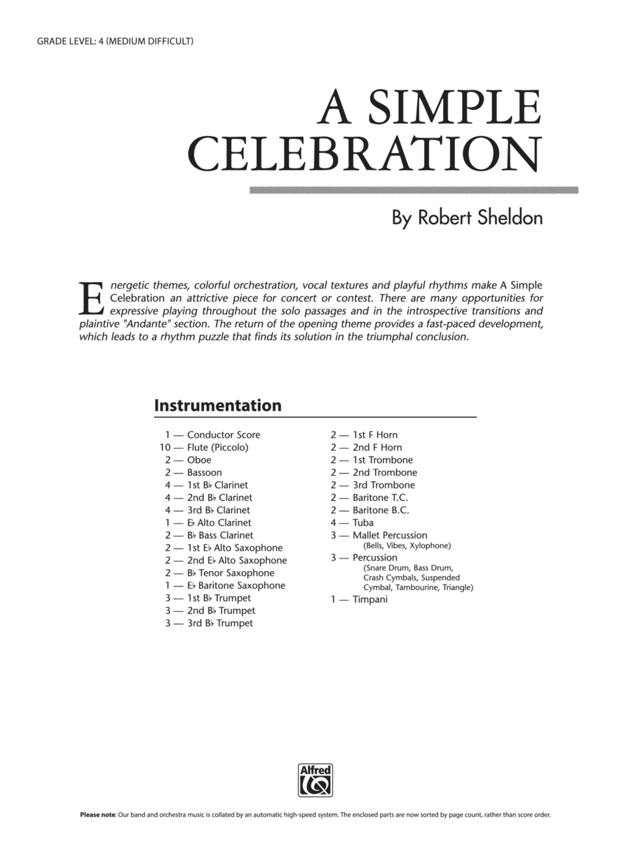 A Simple Celebration: Score Concert Band scores gallery preview page 1