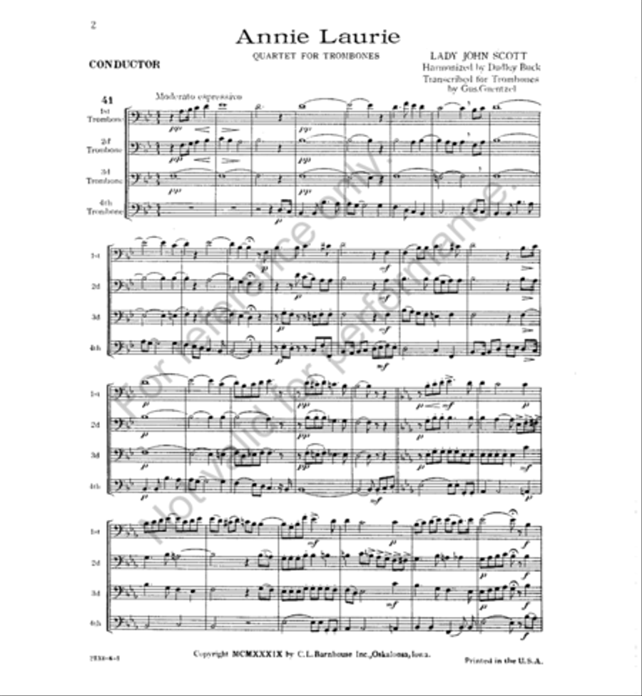 Annie Laurie Trombone Quartet scores gallery preview page 2
