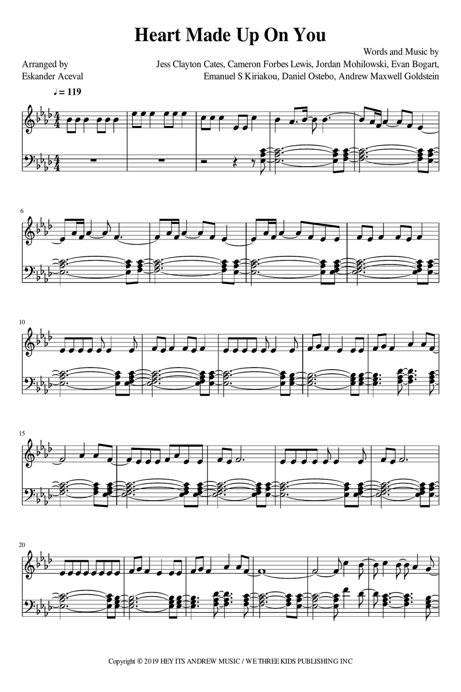 Heart Made Up On You Piano Solo scores gallery preview page 1