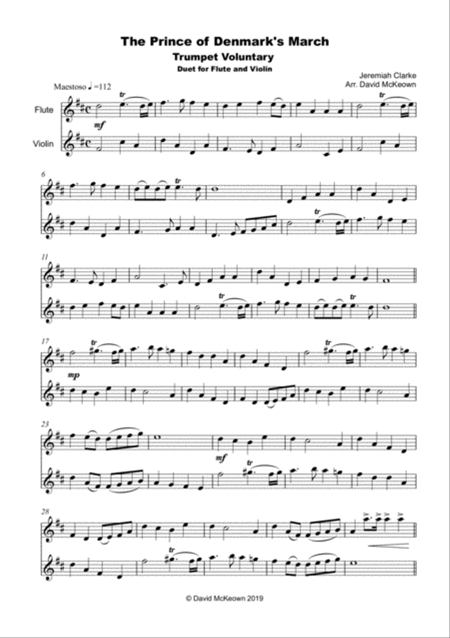 Trumpet Voluntary, (Prince of Denmark's March), Duet for Flute and Violin Flute scores gallery preview page 2
