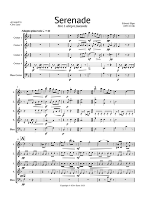 Book cover for Elgar's Serenade for guitar quartet with bass (or ensemble/orchestra)