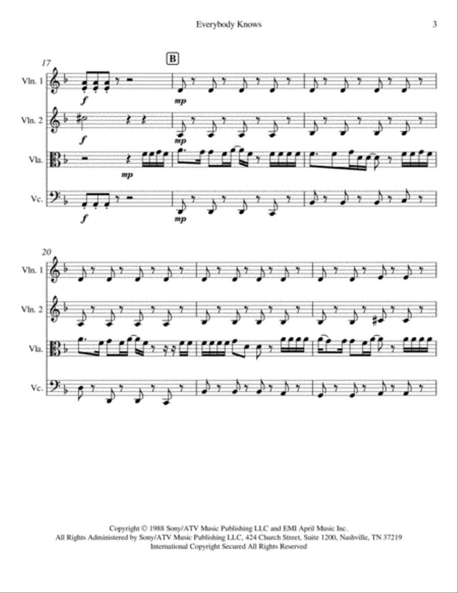 Everybody Knows String Quartet scores gallery preview page 3