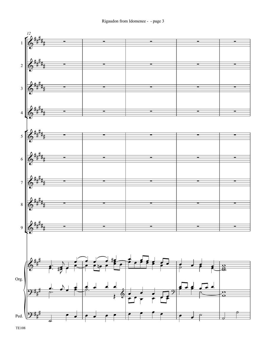 Rigaudon from Opera Idomenee for Trumpet Ensemble with Organ Trumpet scores gallery preview page 4