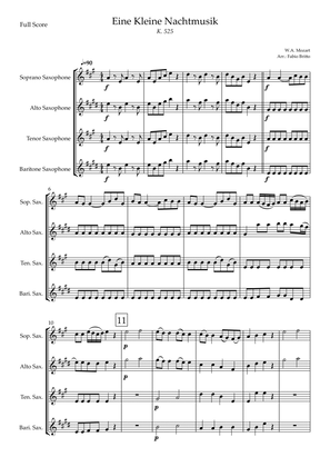 Eine kleine Nachtmusik (W.A. Mozart) for Saxophone Quartet (Simplified)
