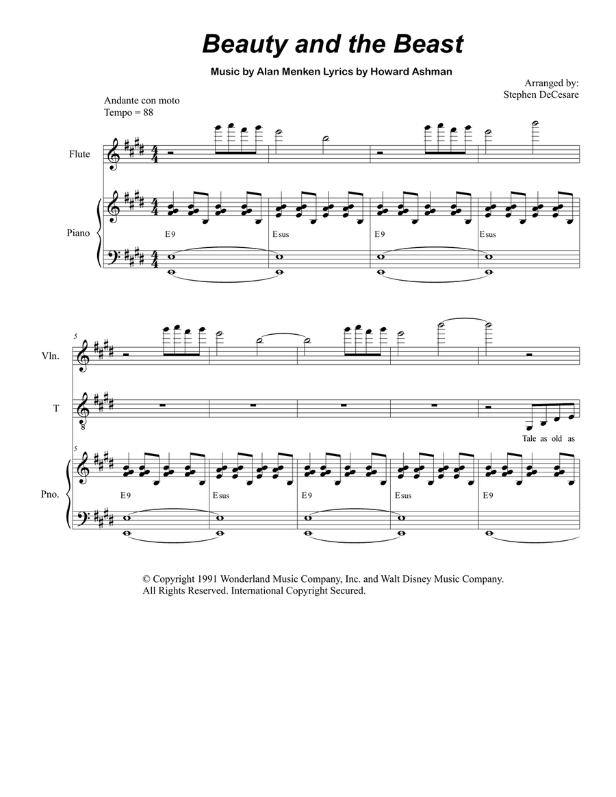 Beauty And The Beast Tenor Voice scores gallery preview page 1