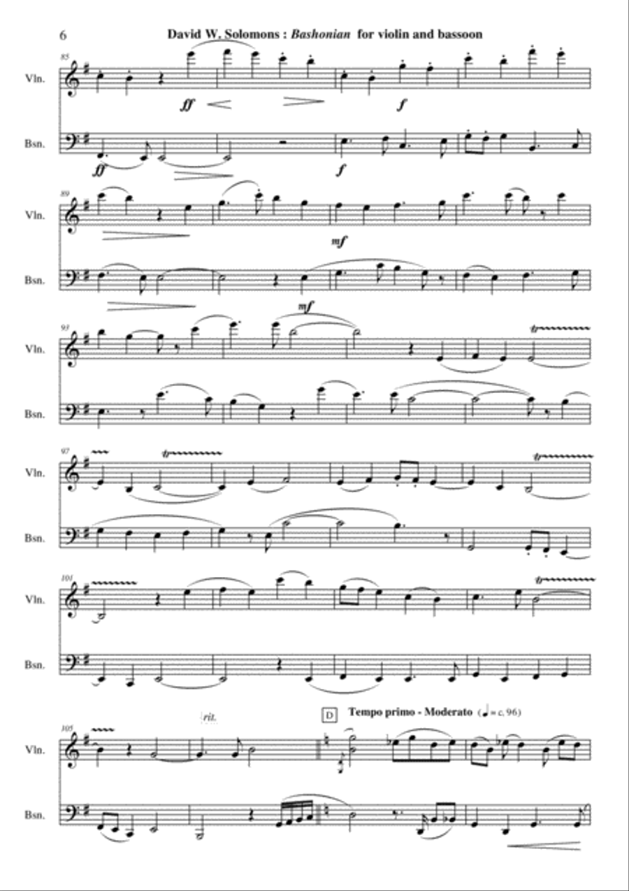 David Warin Solomons: Bashoniana for violin and bassoon Bassoon scores gallery preview page 6