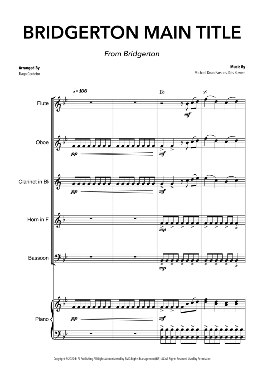 Bridgerton Main Title Woodwind Quintet scores gallery preview page 1
