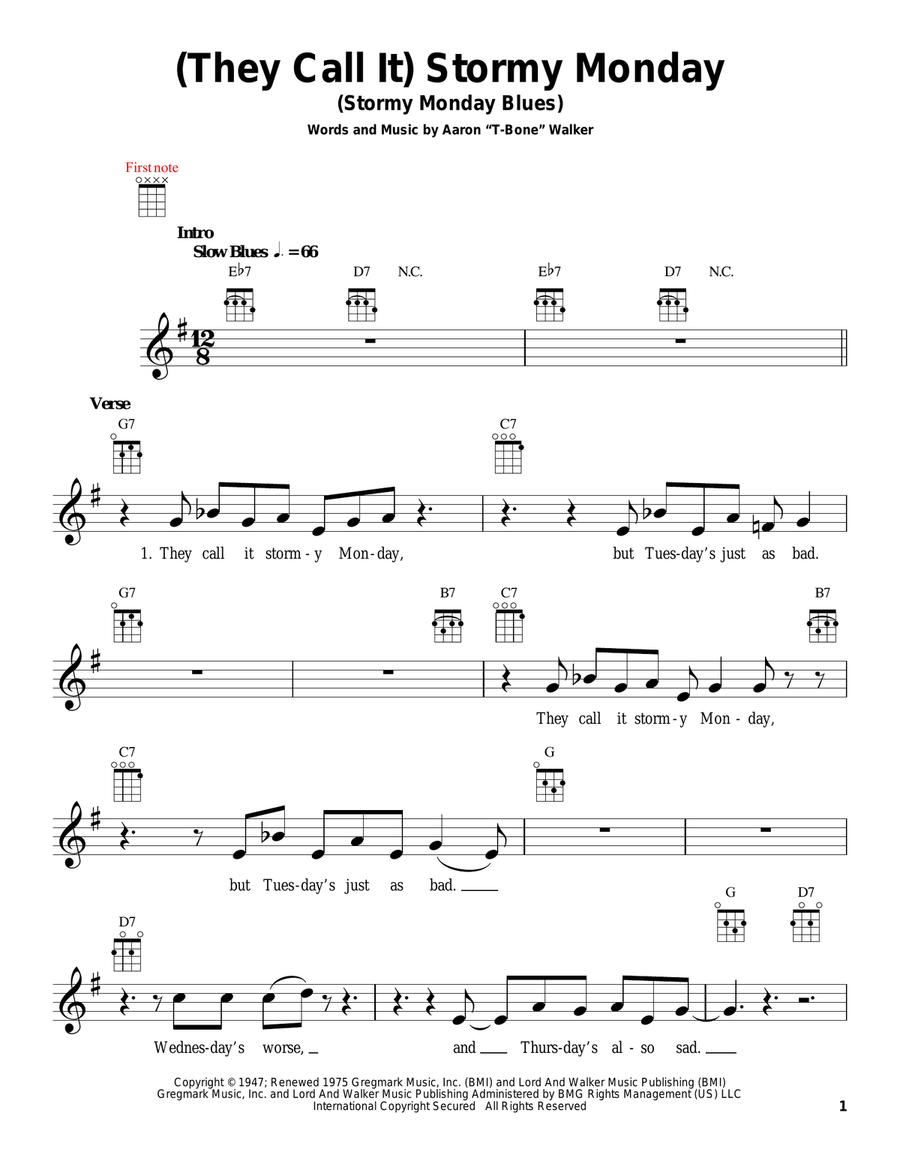 (They Call It) Stormy Monday (Stormy Monday Blues) Ukulele scores gallery preview page 1