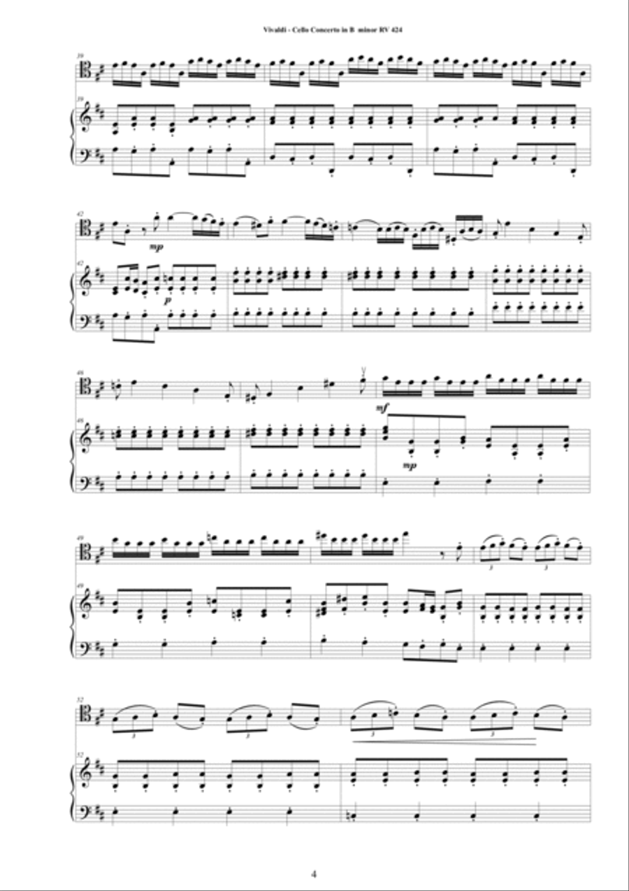 Vivaldi - Cello Concerto in B minor RV 424 for Cello and Cembalo (or Piano) String Duet scores gallery preview page 4