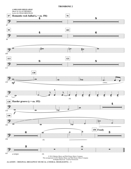 Aladdin (Choral Highlights) (from Aladdin: The Broadway Musical) (arr. Mac Huff) - Trombone 2