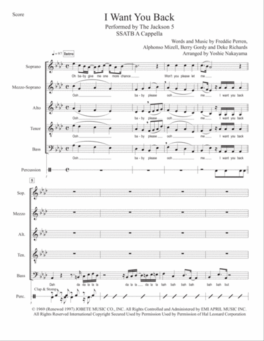 I Want You Back 4-Part scores gallery preview page 1