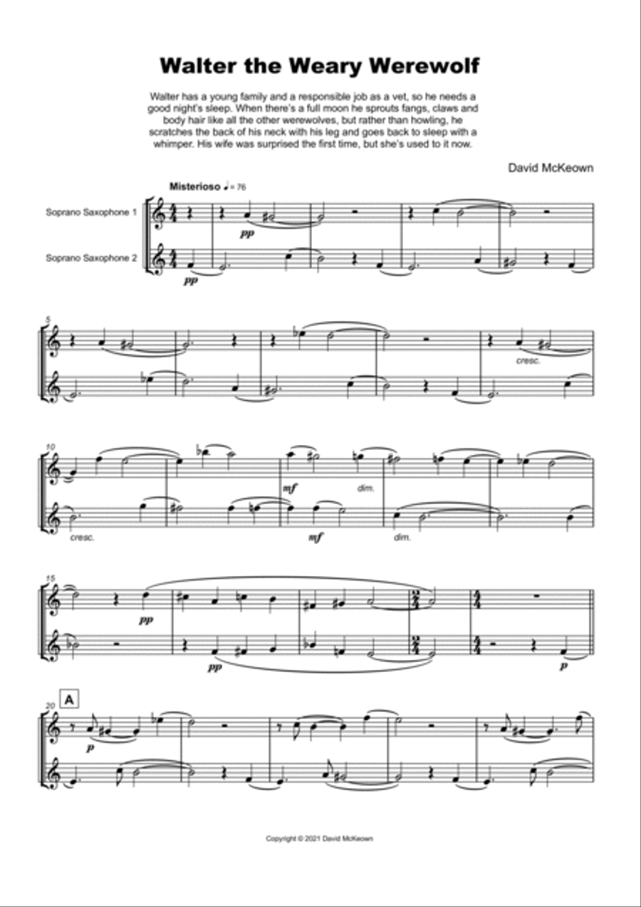 Walter the Weary Werewolf, Halloween Duet for Soprano Saxophone Woodwind Duet scores gallery preview page 2
