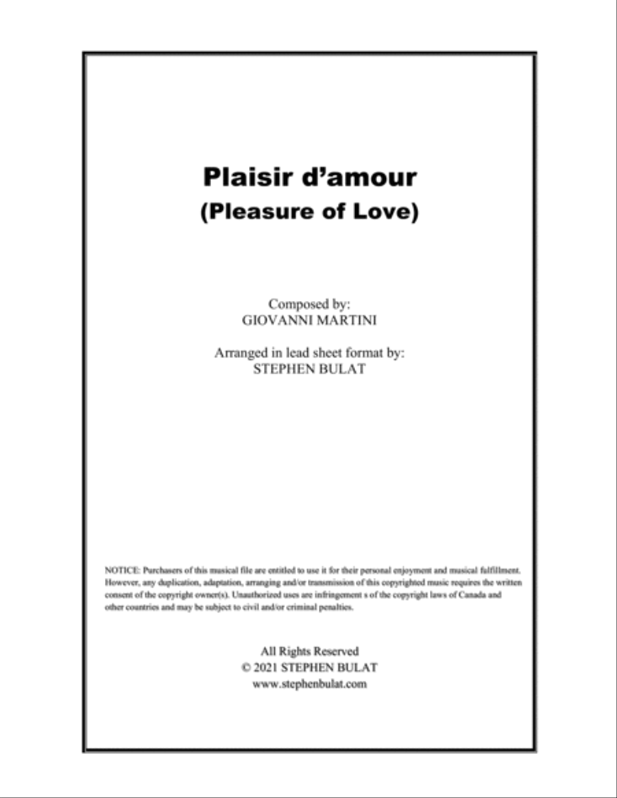 Plaisir d'amour (Pleasure of Love) - Lead sheet in original key of Eb Large Ensemble scores gallery preview page 1