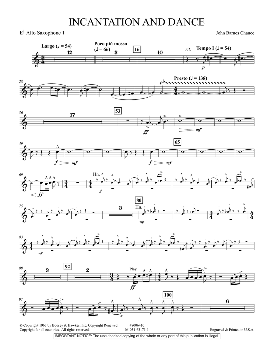 Incantation and Dance - Eb Alto Sax 1 Concert Band scores gallery preview page 1