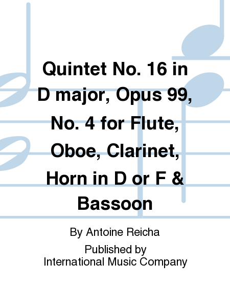 Quintet No. 16 in D major, Op. 99 No. 4 for Flute, Oboe, Clarinet, Horn in D or F and Basson (STEWART) (parts)
