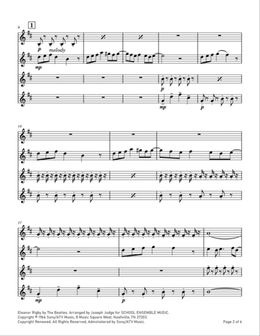 Eleanor Rigby Clarinet Quartet scores gallery preview page 2