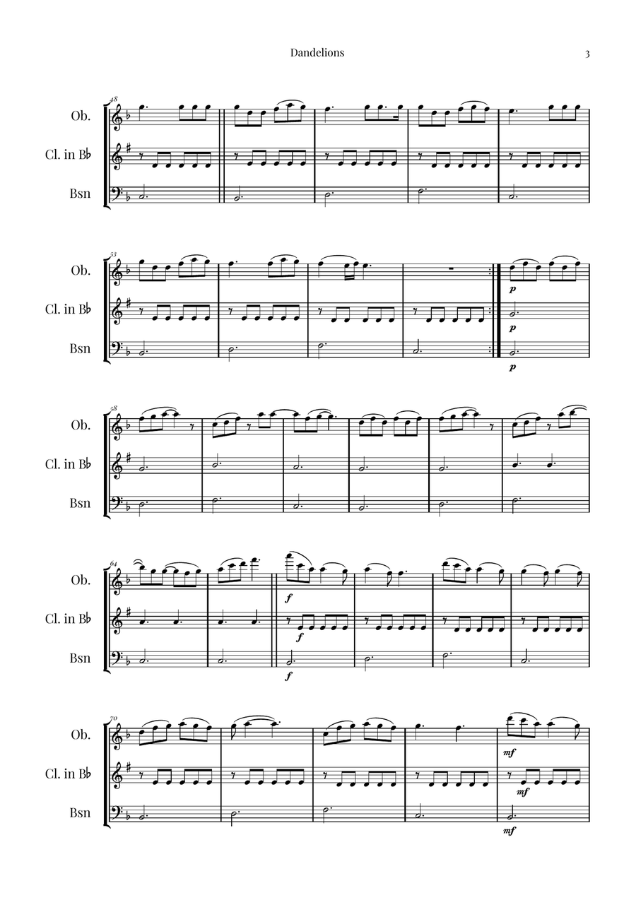 Dandelions Woodwind Trio scores gallery preview page 3