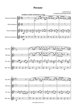 Book cover for Pavane by Gabriel Faure - Saxophone quartet (SATB)