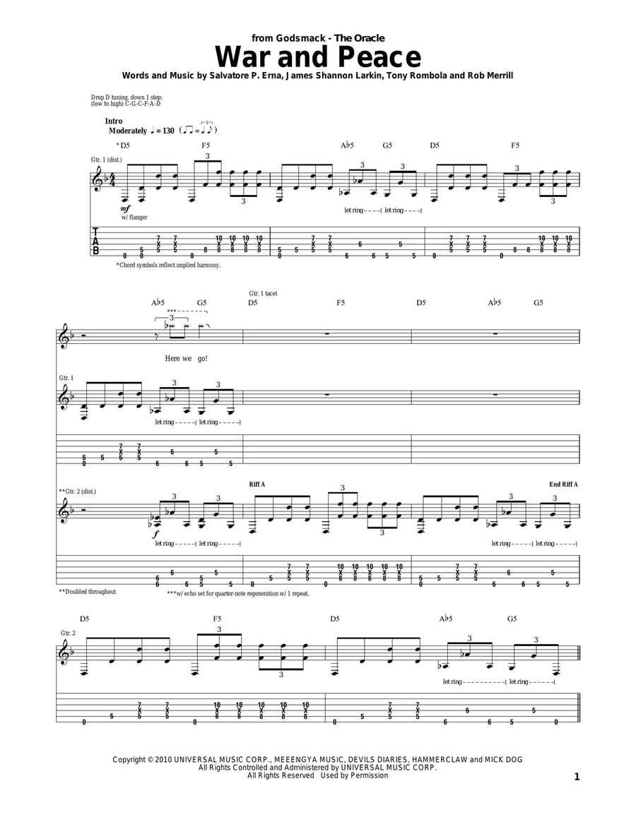 War And Peace War And Peace Acoustic Guitar scores gallery preview page 1