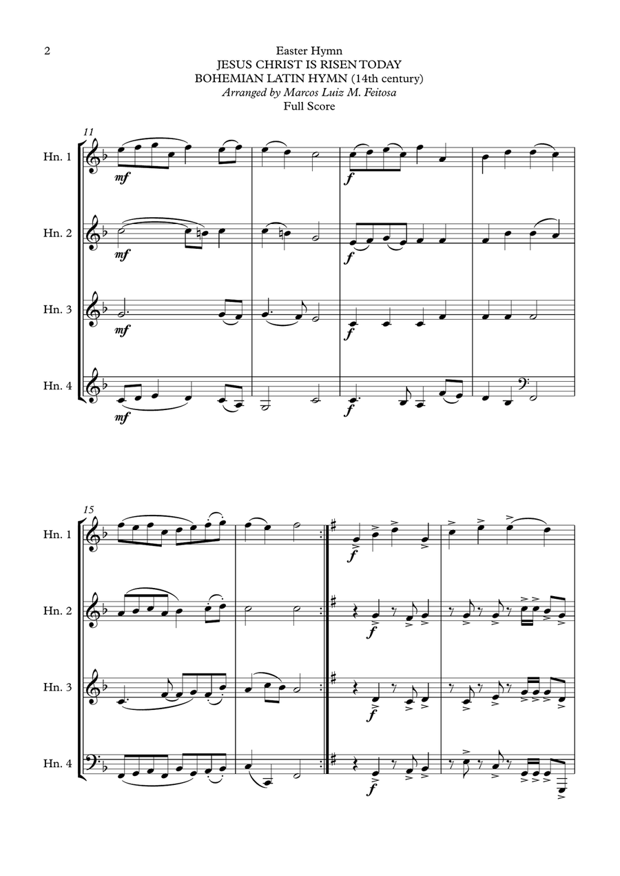 Easter Hymn (Jesus Christ is Risen Today) - Horn in F Quartet Brass Quartet scores gallery preview page 4