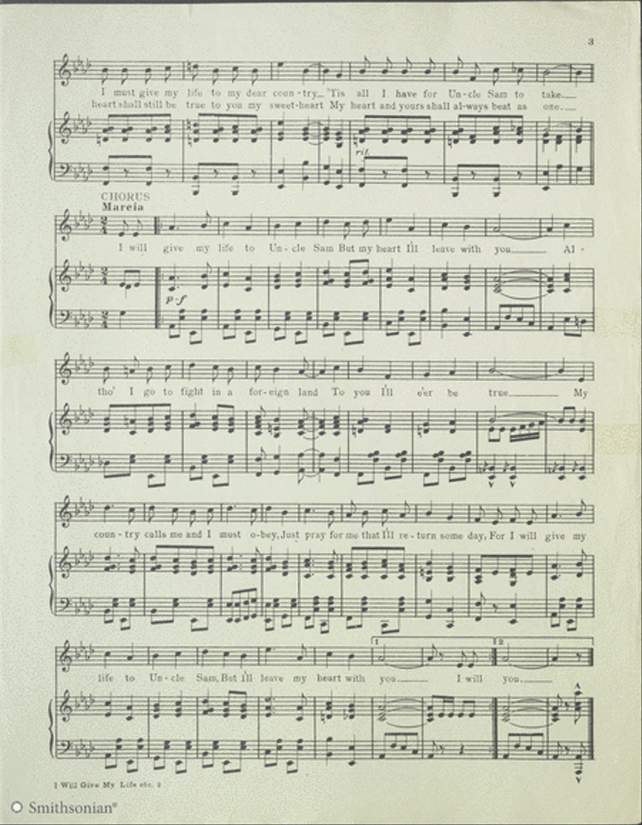 I Will Give My Life to Uncle Sam, But I'll Leave My Heart With You 3-Part scores gallery preview page 3