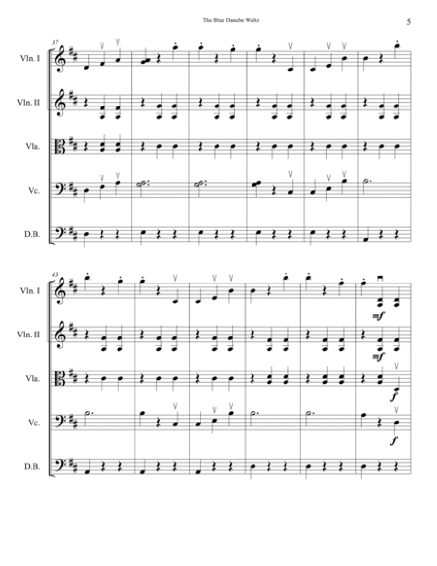 The Blue Danube Waltz, EASY for string orchestra. SCORE & PARTS String Orchestra scores gallery preview page 5
