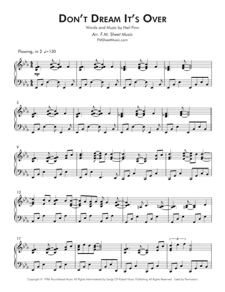 Don't Dream It's Over (Late Intermediate Piano) image number null