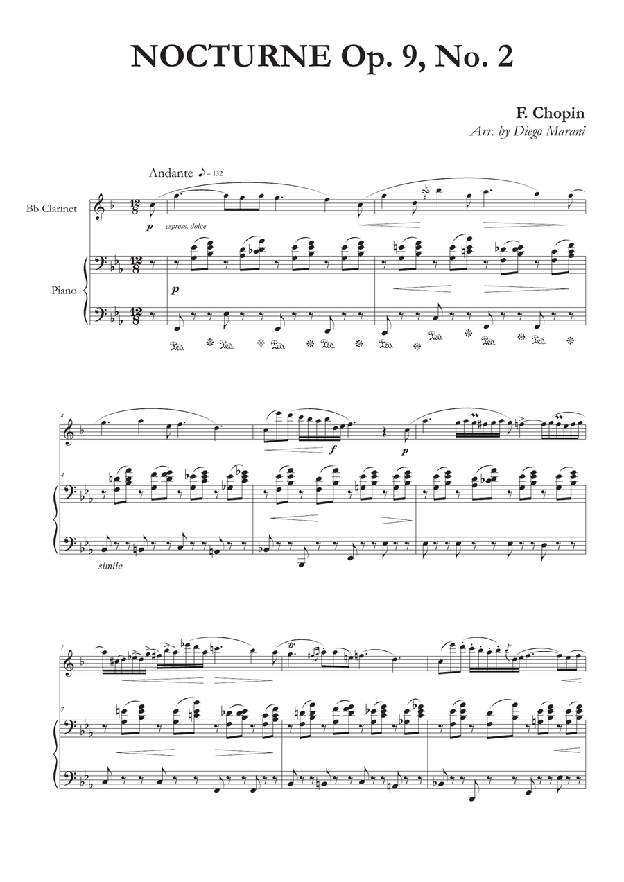 Nocturne Op. 9, No. 2 for Clarinet and Piano image number null