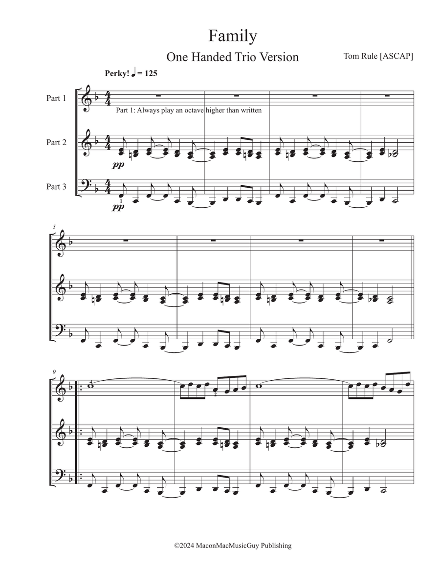 Family - One Handed Trio version Piano scores gallery preview page 2