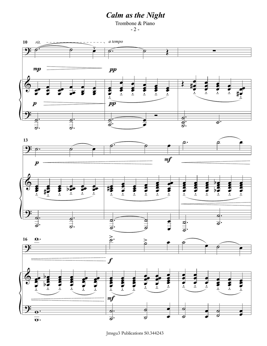 Bohm: Calm as the Night for Trombone & Piano Piano scores gallery preview page 2