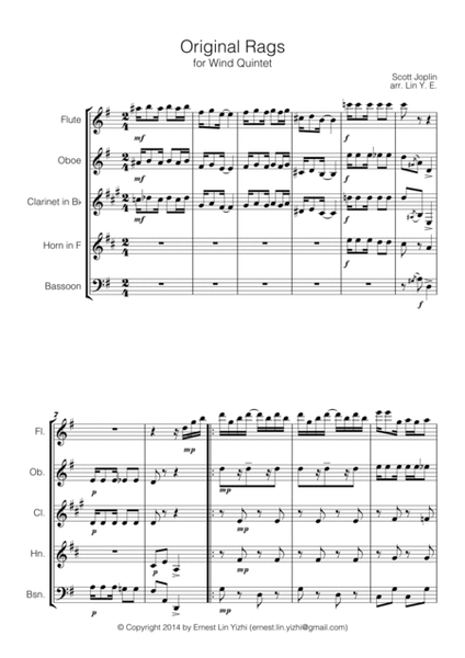 Scott Joplin - Original Rags for Wind Quintet image number null