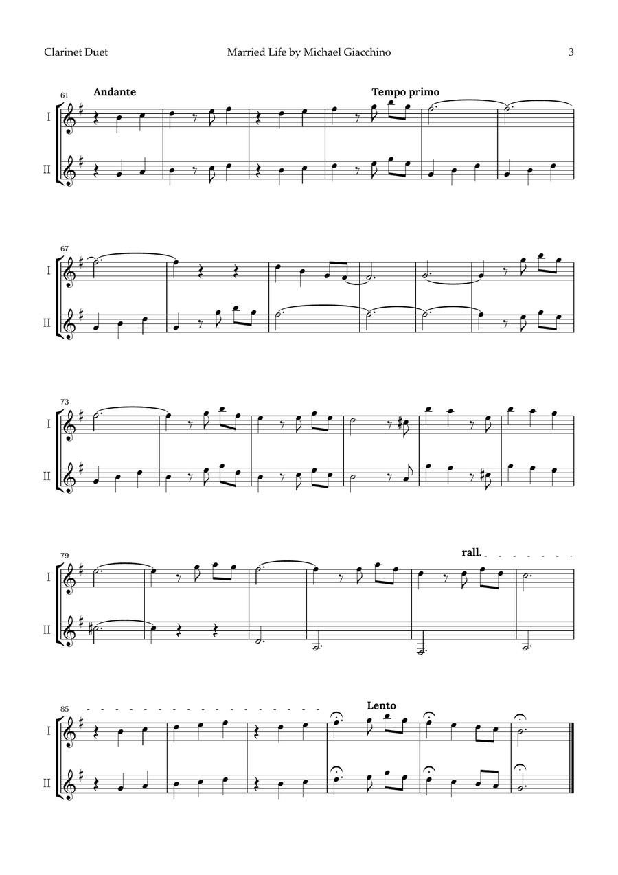 Married Life Clarinet Duet scores gallery preview page 3