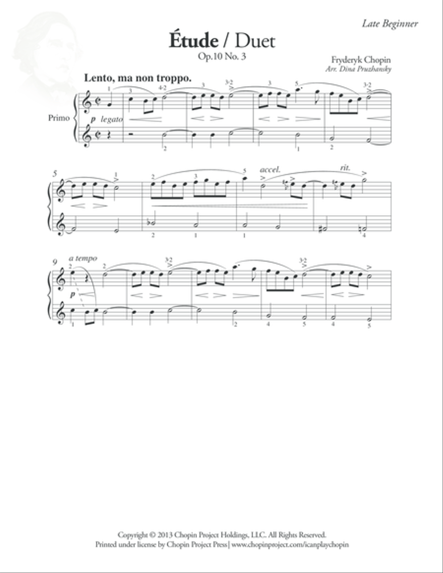 Etude Op. 10 No. 3 Duet, Primo Piano Method scores gallery preview page 1