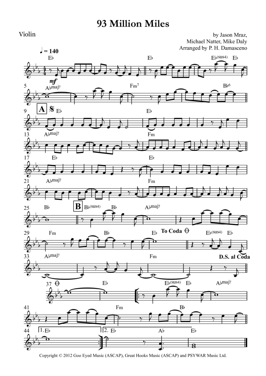 93 Million Miles Violin Solo scores gallery preview page 1