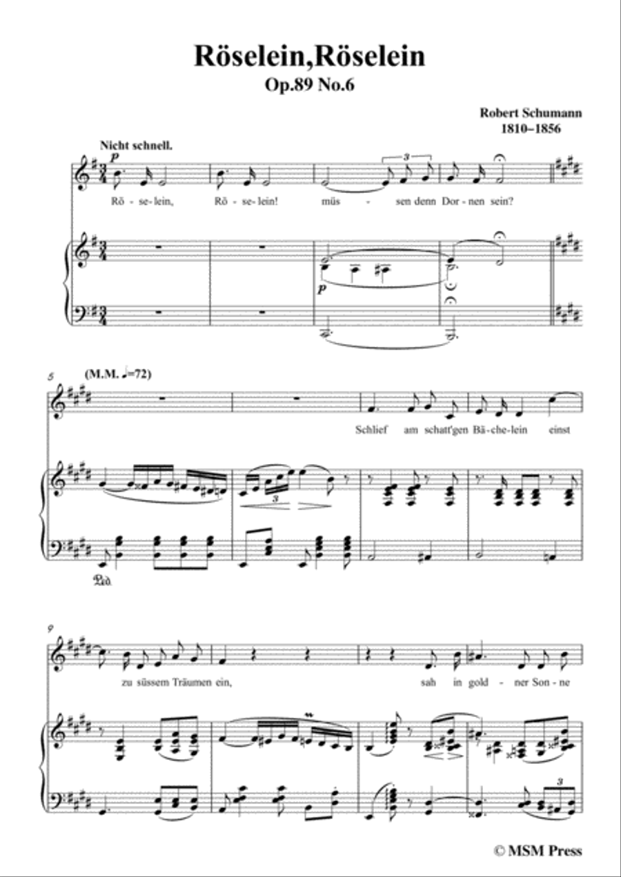 Schumann-Röselein,Röselein,in E Major,for Voice and Piano Voice Solo scores gallery preview page 3