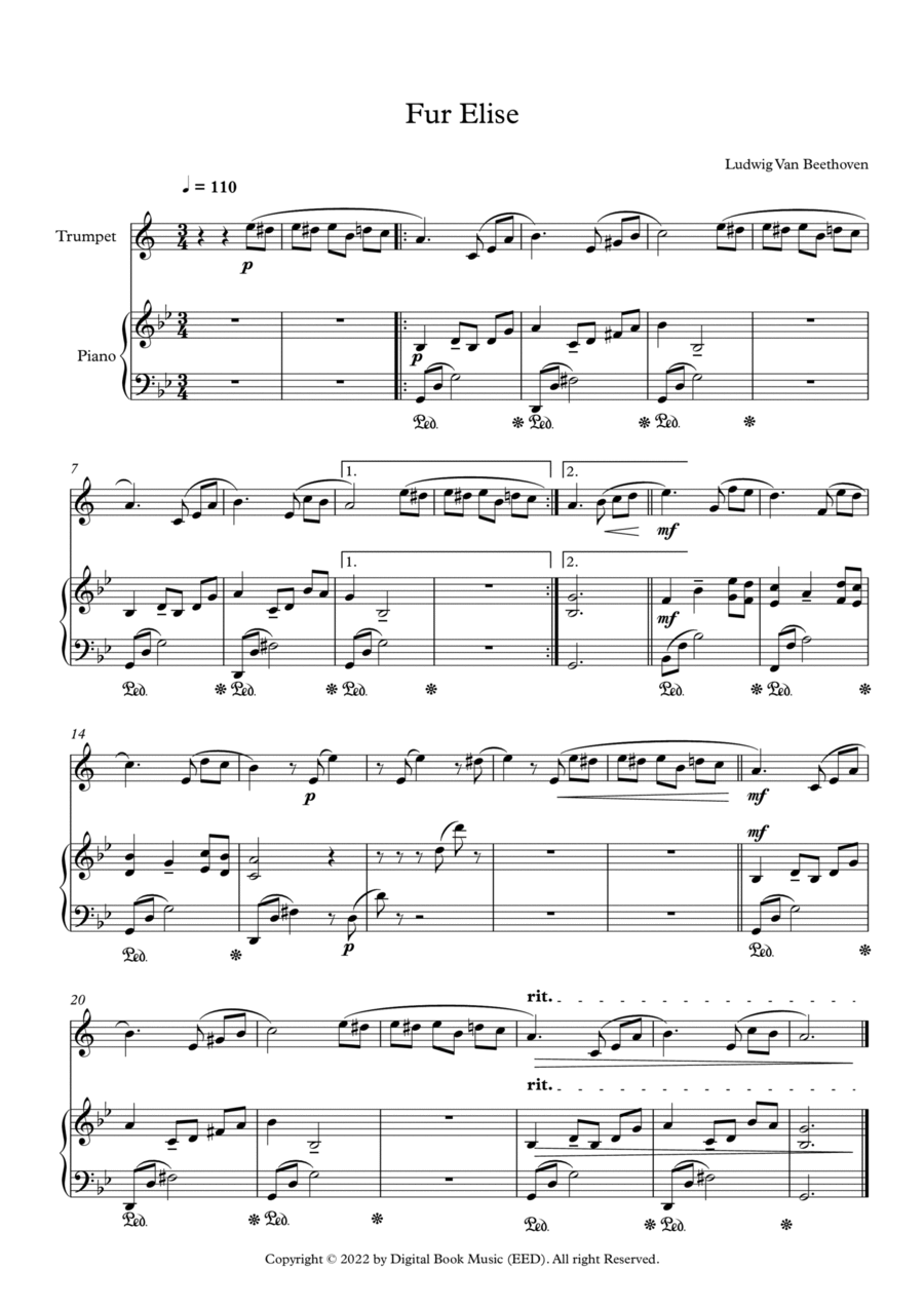 Fur Elise - Ludwig Van Beethoven (Trumpet + Piano) Fur Elise - Ludwig Van Beethoven (Trumpet + Piano) B-Flat Trumpet scores gallery preview page 1