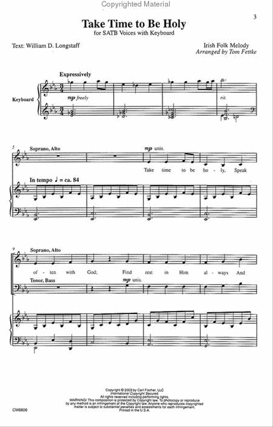 Take Time To Be Holy 4-Part scores gallery preview page 2