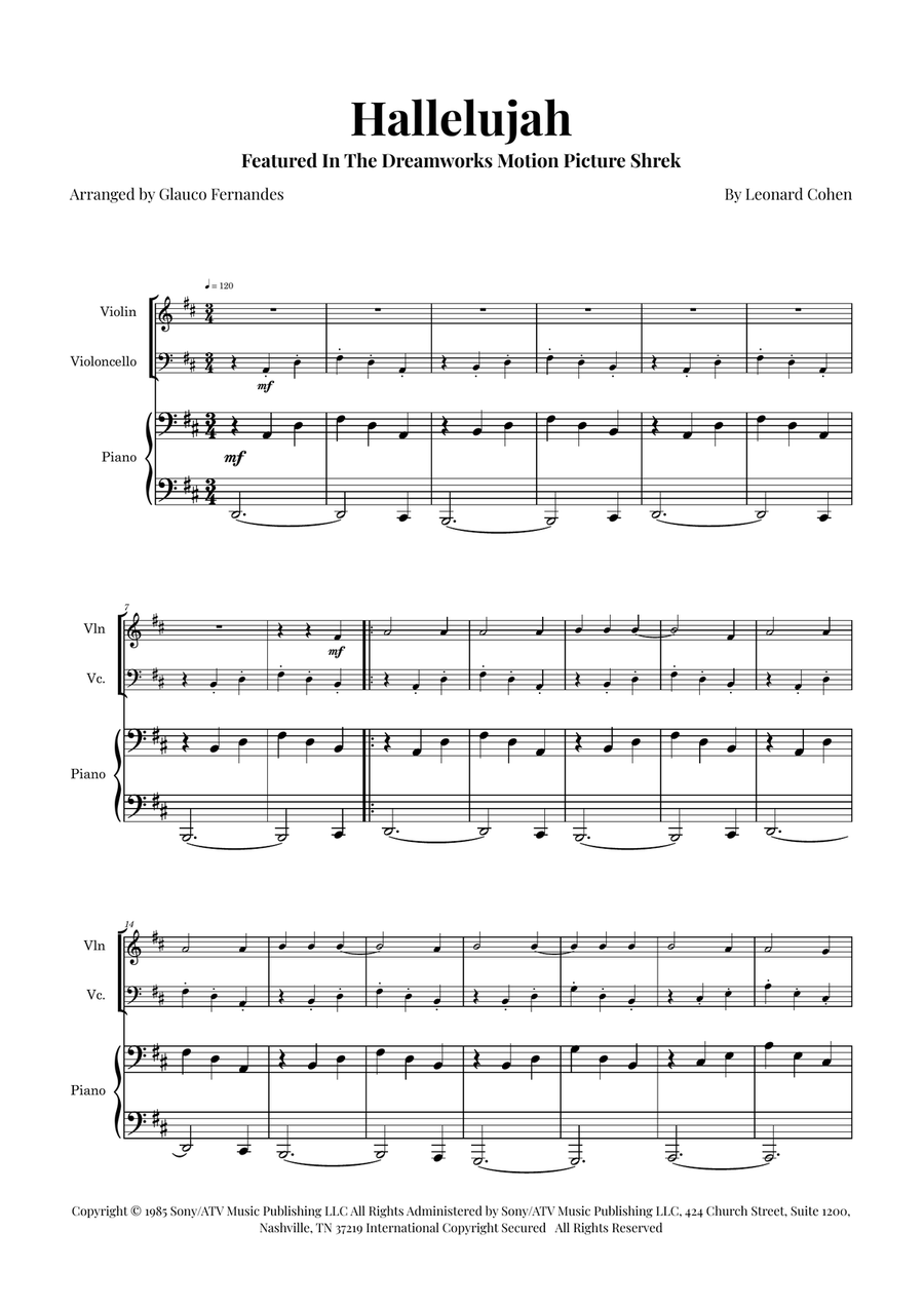Hallelujah instrumental piano violin cello on sale