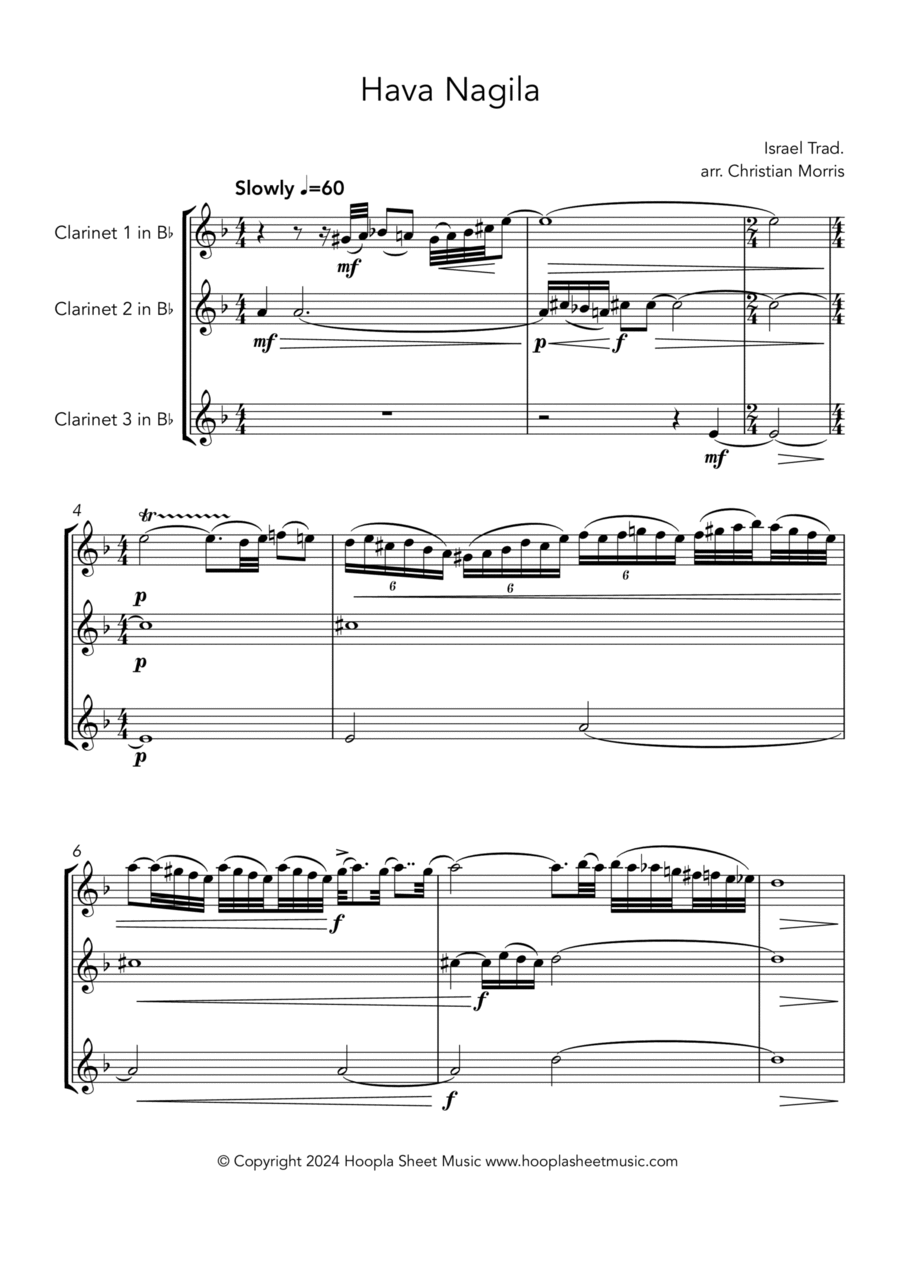 Hava Nagila Clarinet Trio scores gallery preview page 1