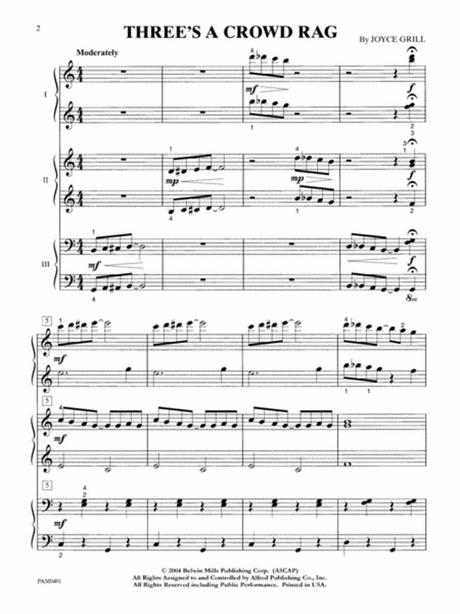 Three's a Crowd Rag - Piano Trio (1 Piano, 6 Hands)