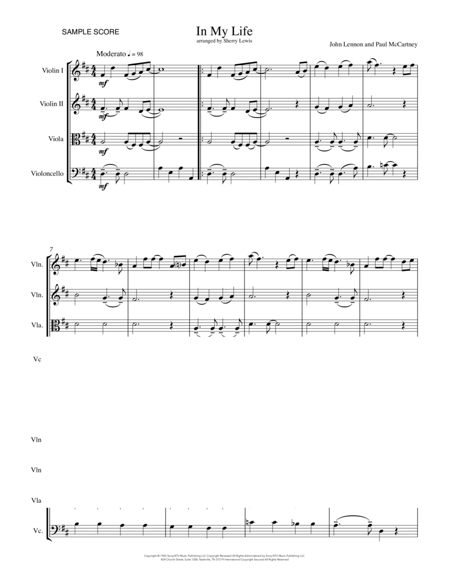 In My Life String Quartet scores gallery preview page 1