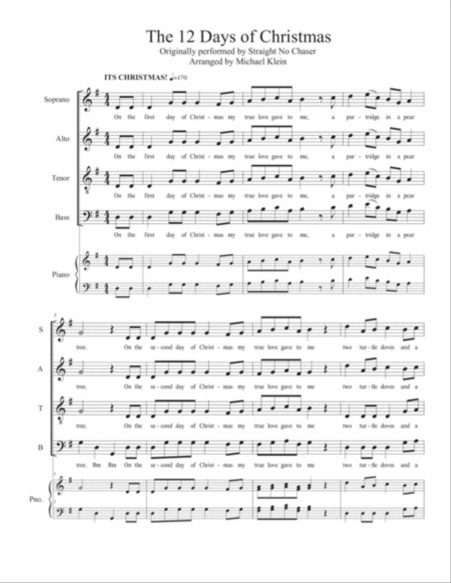 The 12 Days Of Christmas 4-Part scores gallery preview page 1