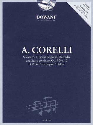 Book cover for Corelli: Sonata for Descant (Soprano) Recorder & Basso Continuo Op. 5, No. 10 D Major