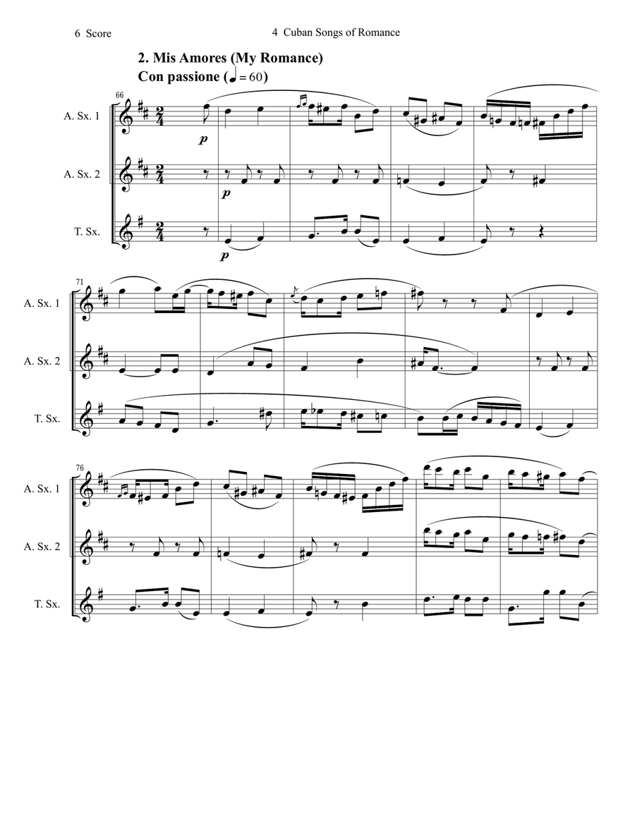 4 Cuban Songs of Romance for Saxophone Trio Woodwind Trio scores gallery preview page 6
