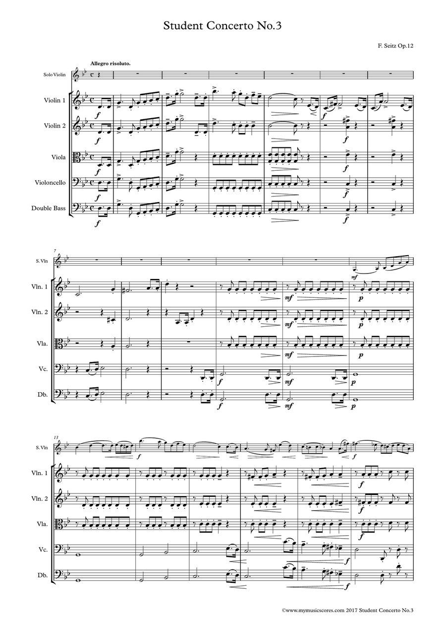 Seitz Pupil's Violin Concerto No. 3 in G minor for Violin and String Orchestra String Orchestra scores gallery preview page 2