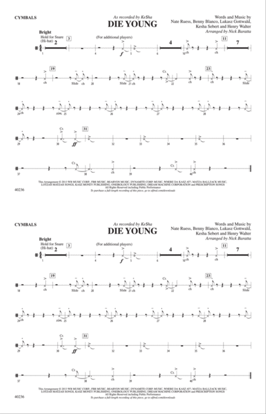 Die Young: Cymbals Marching Band scores gallery preview page 1