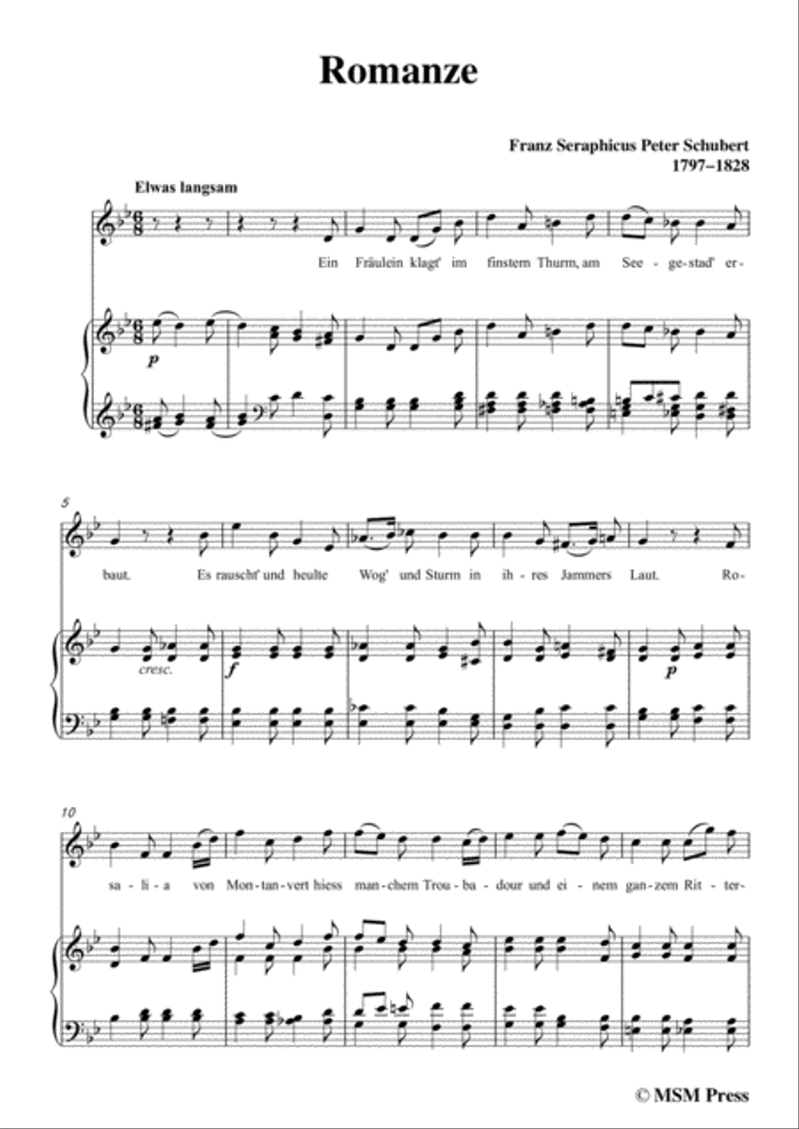 Schubert-Romanze,in B flat Major,for Voice and Piano Voice Solo scores gallery preview page 3