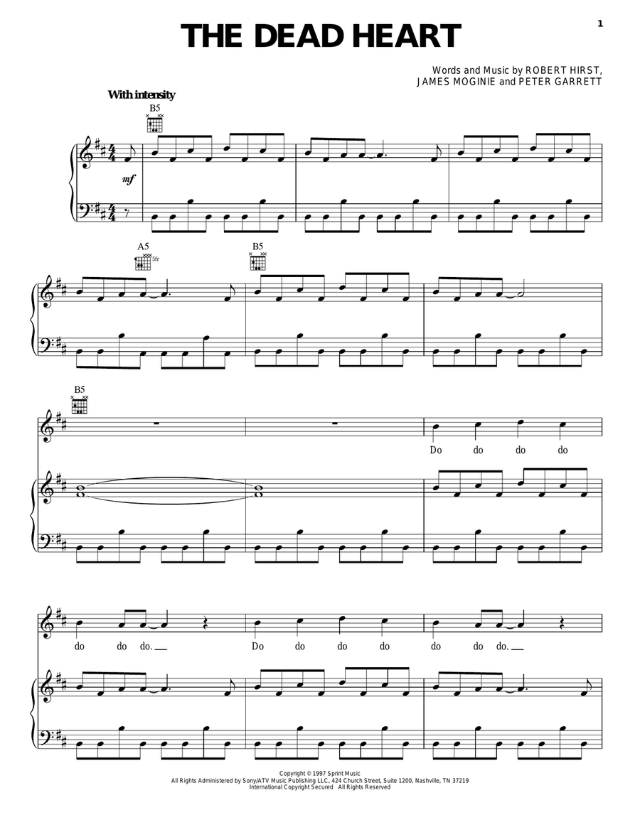 The Dead Heart Piano, Vocal, Guitar scores gallery preview page 1