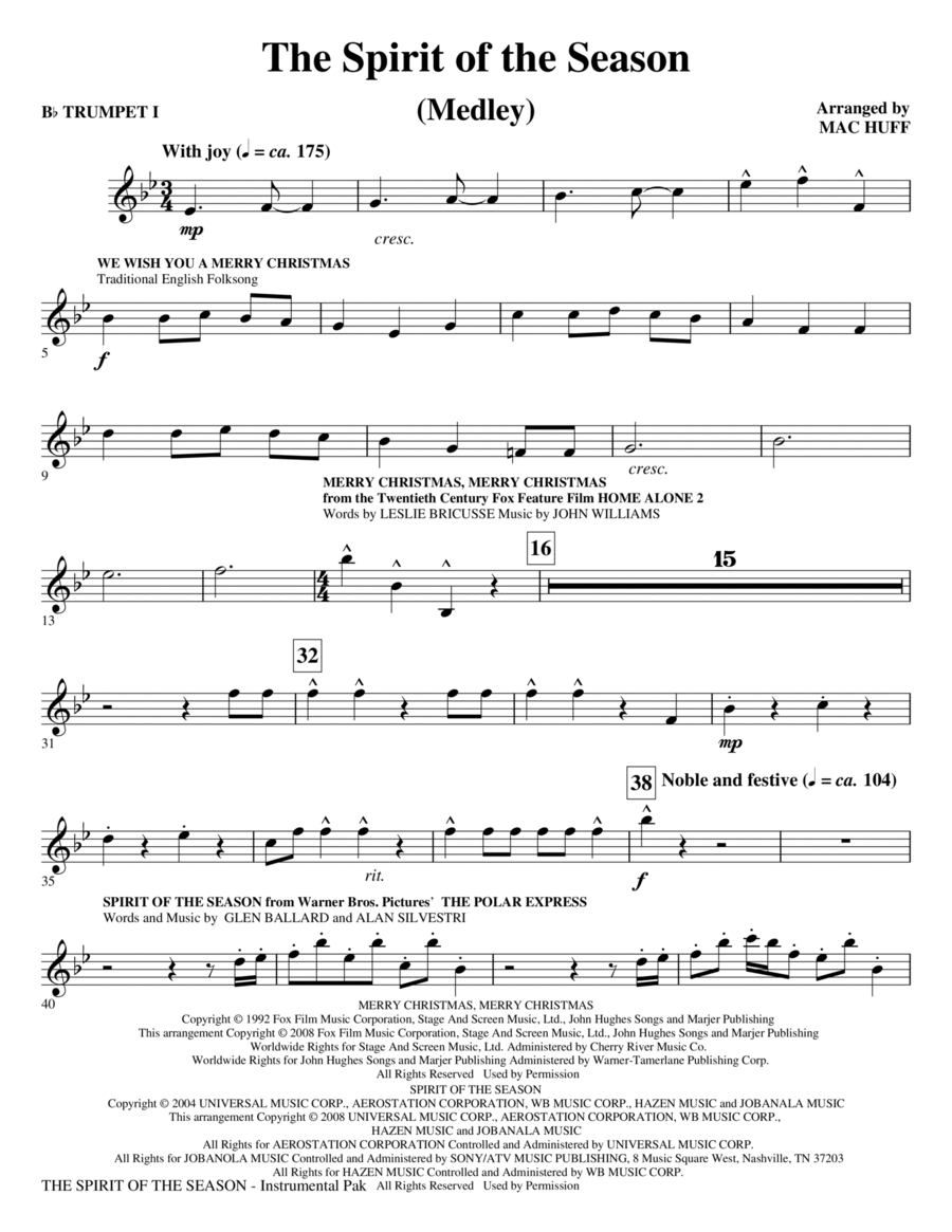 The Spirit Of The Season (Medley) - Trumpet 1 Choir scores gallery preview page 1